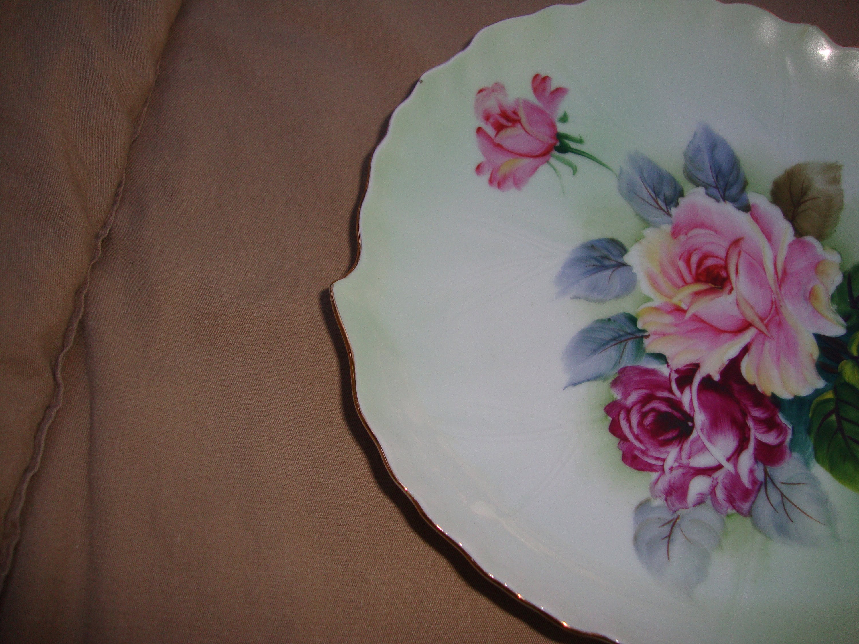 Ucagco Ceramics Japan Plate Gold Trim Pale Green With Pink Roses 8 1/2 Etsy