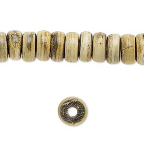 2 Stück Knochenperlen orange flach mit Muster zum Basteln für Schmuck