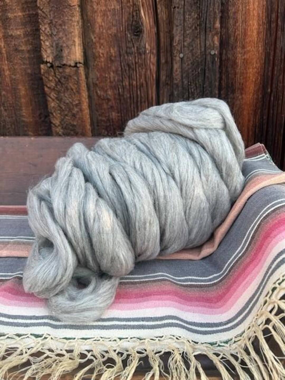 Navajo Churro Sheep Pindraft Roving - Sarah 2025-J5 - Silver Gray Color ...