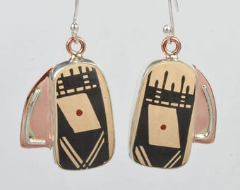 Mata Ortiz Red Dot Silver and Copper Earrings