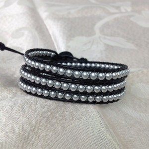 Silver and Black Beaded Wrap Bracelet