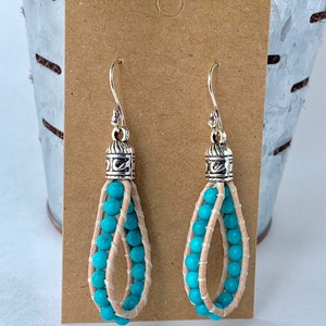 Turquoise Beaded Hoop Earrings - Statement Earrings