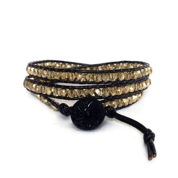 Metallic Gold and Black Wrap Bracelet Gold Beaded Wrap - Etsy