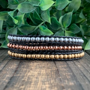 Mixed Metal Boho Bracelet for Woman - Triple Wrap Bracelet