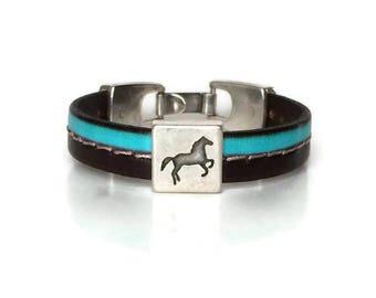 Turquoise Leather Horse Bracelet