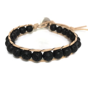 Leather Lava Bead Bracelet - Black Lava Beaded Bracelet