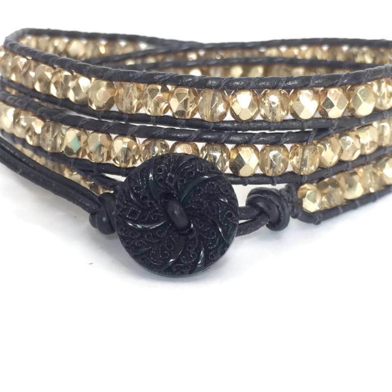 Metallic Gold and Black Wrap Bracelet Gold Beaded Wrap Etsy