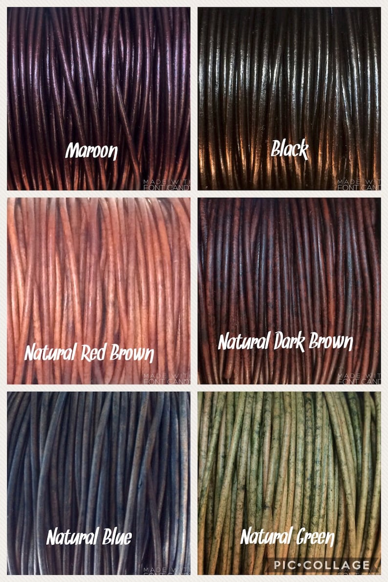K&ouml;nnte beinhalten: Sechs Spulen mit Lederkordel in verschiedenen Farben: Rotbraun, Schwarz, Naturrotbraun, Naturdunkelbraun, Naturblau und Naturgr&uuml;n.