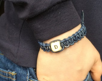 Personalized Boys Leather Initial Bracelet - Gift from Grandma to Grandson