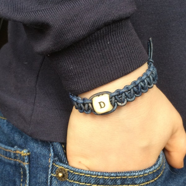 Personalized Boys Leather Initial Bracelet - Gift from Grandma to Grandson