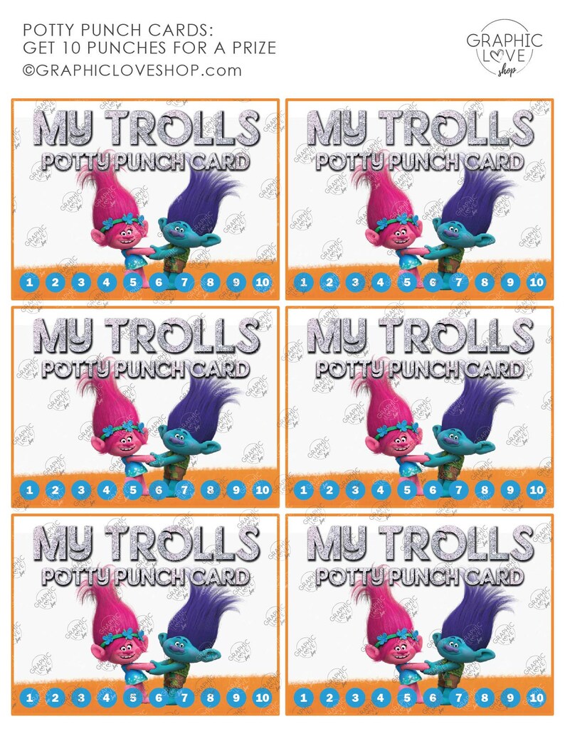 Digital Trolls Potty Training Chart FREE Punch Cards | Etsy