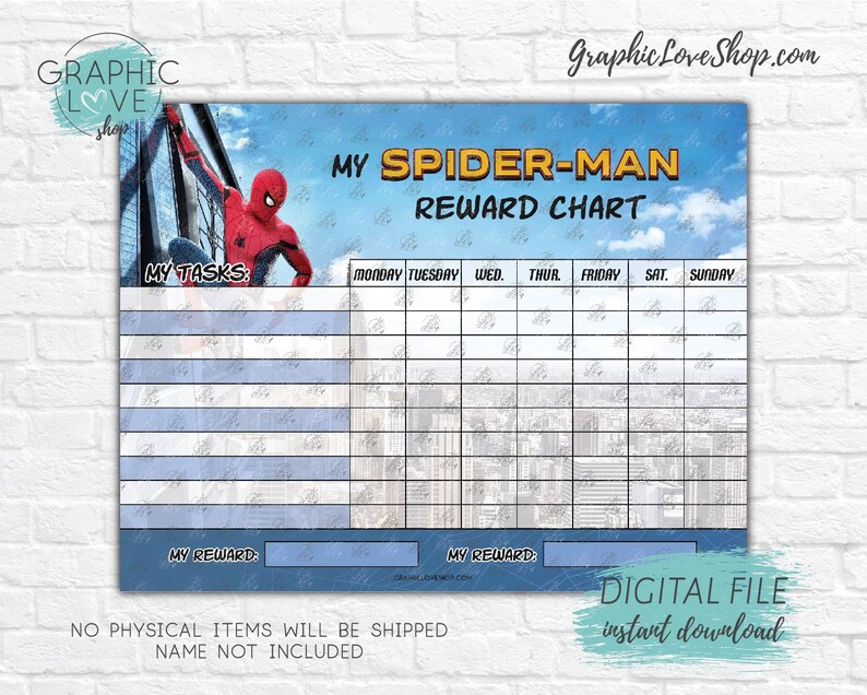 Digital Marvel Spiderman Printable Reward Chart with Blank | Etsy