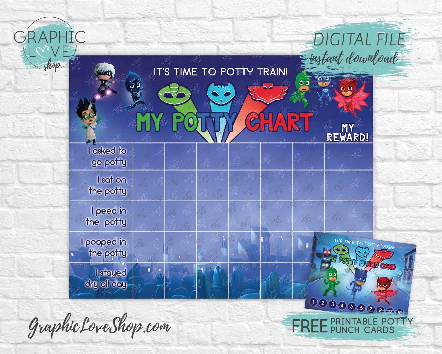 Digital Pj Masks Disney Junior Potty Training Chart FREE | Etsy