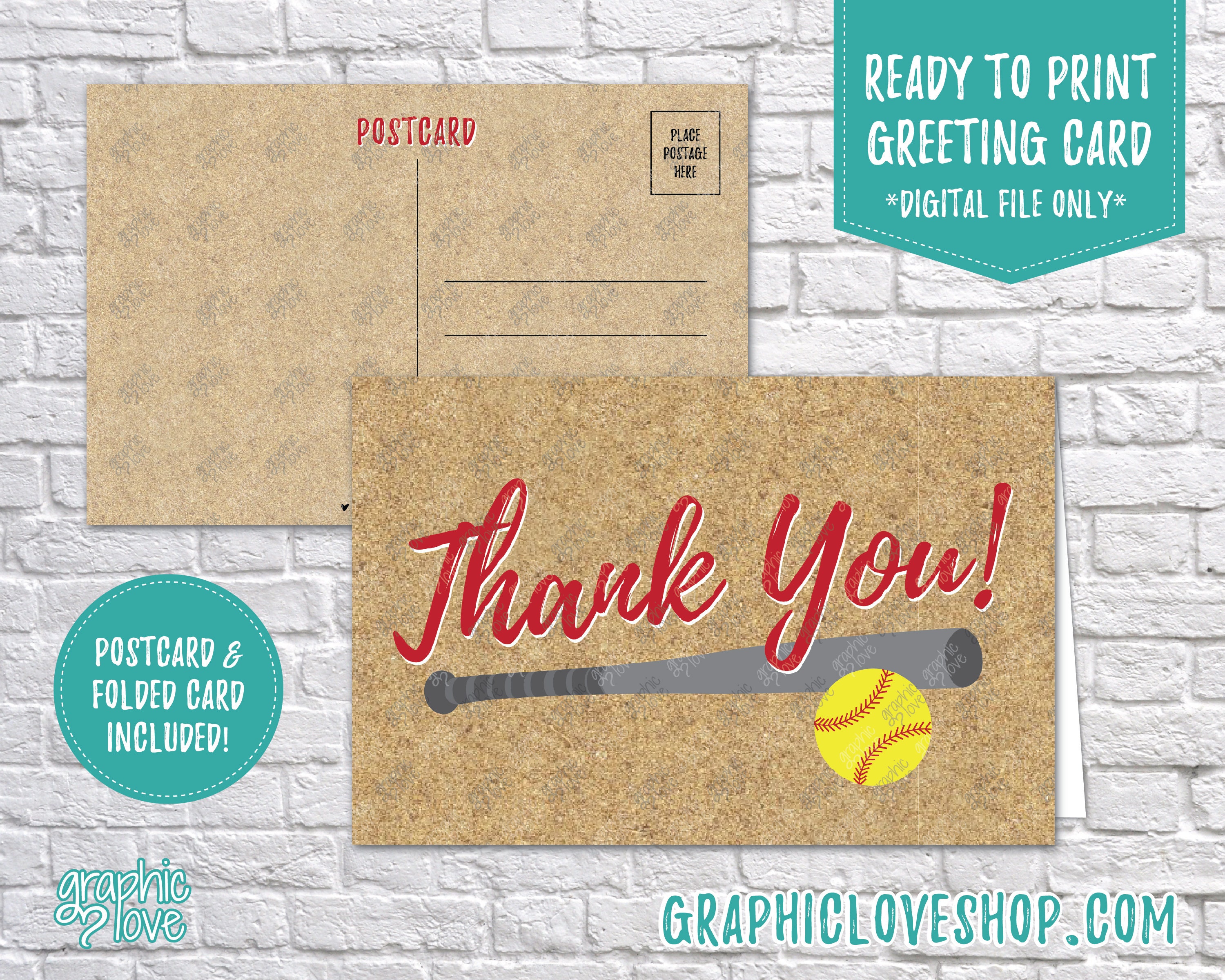 Digital 4x6 Fastpitch Softball Thank You Card Folded & Etsy