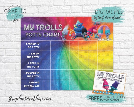 Digital Trolls Potty Training Chart FREE Punch Cards | Etsy