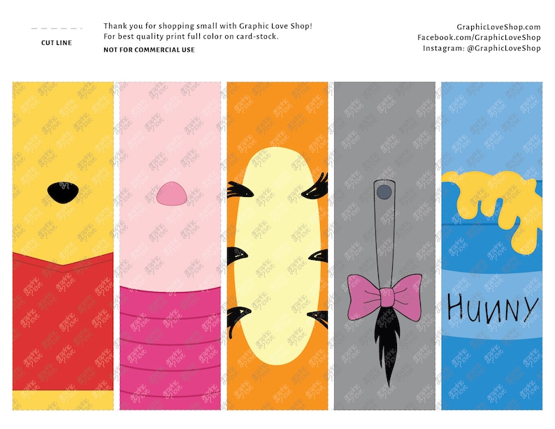 Printable Winnie the Pooh Digital Bookmarks Set of 5 | Etsy