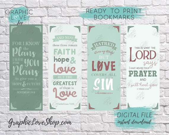 printable bible verse digital bookmarks set of 4 christian etsy
