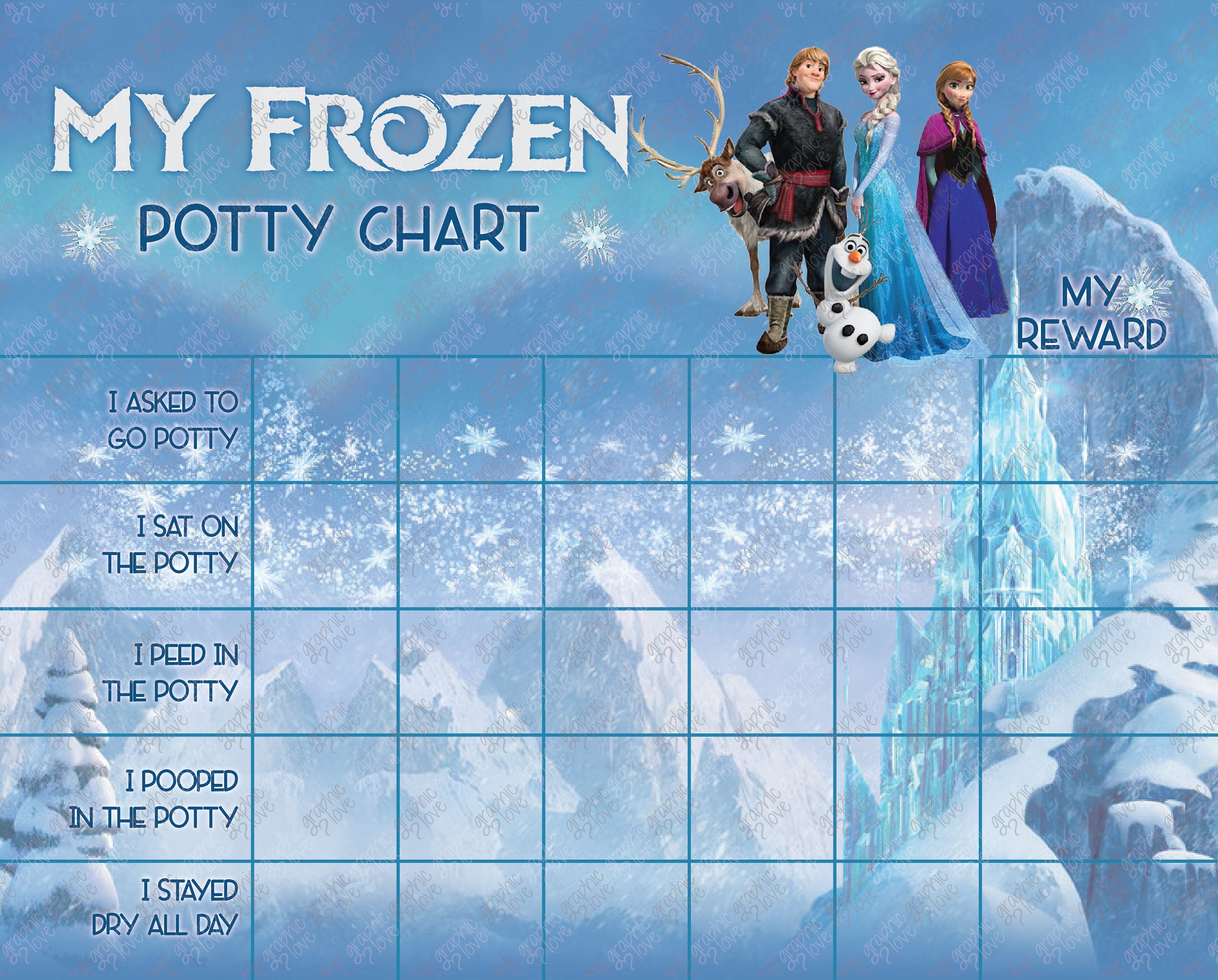 Digital Frozen Princess Anna, Elsa Disney Potty Chart, FREE Punch Cards | High Res JPG Files ...