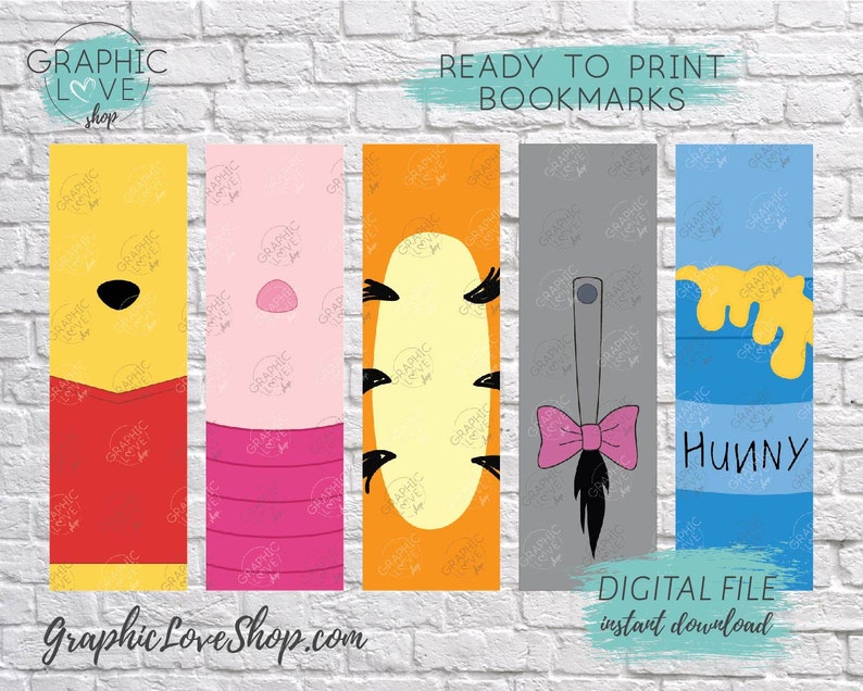 Printable Winnie the Pooh Digital Bookmarks Set of 5 | Etsy