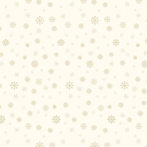 May include: A cream-colored fabric or paper surface featuring a repeating pattern of small, delicate gold-toned snowflakes. The design consists of various sizes of six-pointed star-shaped flakes scattered evenly across the light background.