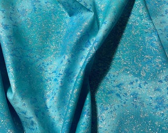Fairy Frost Fabrics, Teal with Silver Glitter quilting cotton fabric by the yard and half-yard, sewing material, Michael Miller