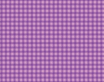 Resistencia en material de costura de algodón de edredón Violet Gingham de tela de lavanda, corte listado a medida y corte continuo de media yarda, diseños de Riley Blake