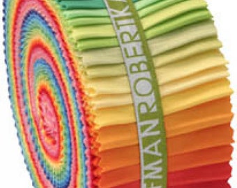 Kona Fabric Bright Palette Rollup Jelly Roll solid quilt cotton sewing material precuts, 41 Strips 2.5 by 44 inches each, Robert Kaufman