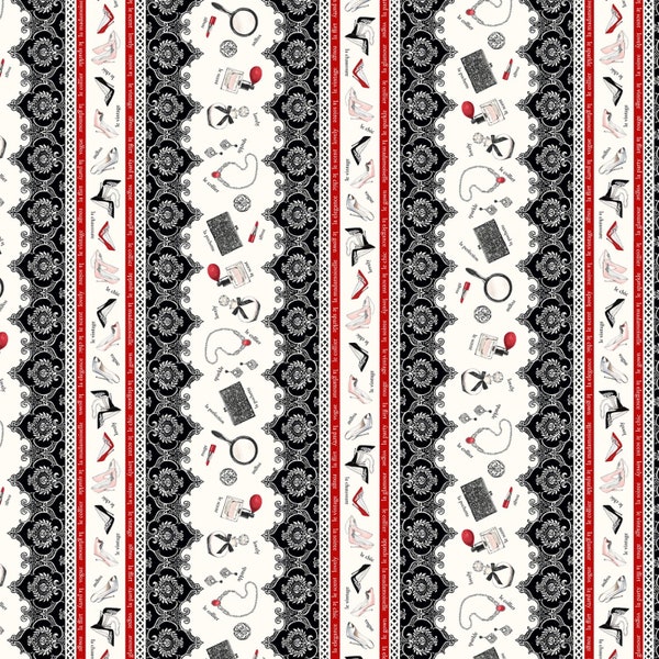 Couture Noir Fabric Border Stripe quilt cotton sewing material, Listed by the Half Yard continuous cut, Emily Adams for P & B Textiles