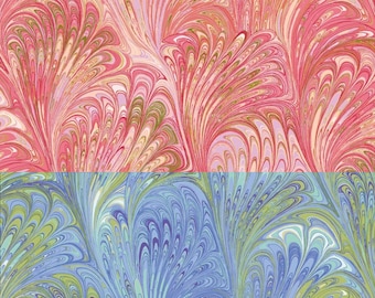 Marbled Fan Swirl Quilting Fabric by the Yard, Pink Coral & Blue Teal, Flower Festival by Benartex, Cotton Yardage for Sewing and Quilts