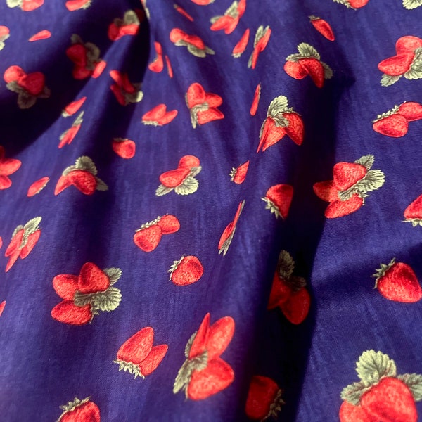 The Berry Best Fabric Navy Strawberry quilt cotton sewing material, Listed by the Half Yard continuous cut, Jennifer Pugh for Wilmington