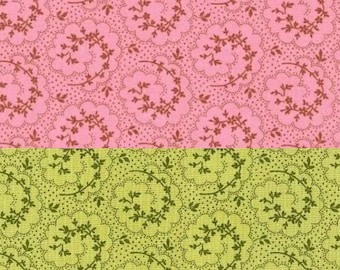 Debbie Beaves Pink Rose Green Sprigs Fabric, Robert Kaufman Flowerhouse Bouquet of Roses, Shabby Chic Floral Quilt Cotton by the yard