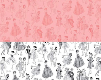 Barbie Vintage Fabric Tonal quilt cotton sewing material by yard and half-yard, licensed print