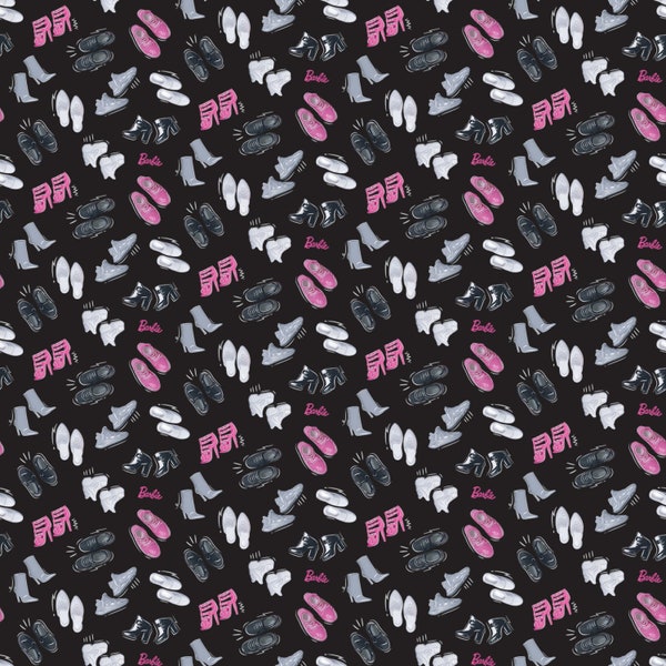 Barbie Girl Fabric Black Shoes quilt cotton sewing material, Listed by the Yard and Half Yard continuous cut, Riley Blake Designs