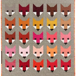 Fancy Fox Quilt Pattern by Elizabeth Hartman, paper booklet with instructions for 3 quilt sizes using straight piecing, not a PDF