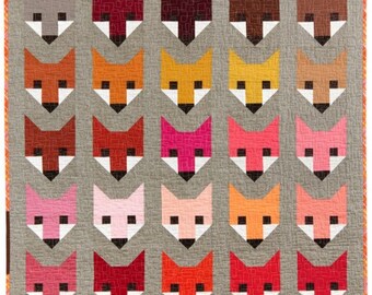 Fancy Fox Quilt Pattern by Elizabeth Hartman, paper booklet with instructions for 3 quilt sizes using straight piecing, not a PDF