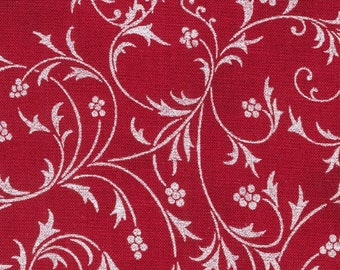 Holiday Flourish Fabric Snow Flower Burgundy Silver Swirls quilt cotton sewing material, Listed by the Yard and Half Yard, Robert Kaufman