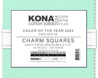 Kona Solid Fabric Julep Charm Pack 2024 Color of the Year quilt cotton sewing material, 42 five inch squares, Robert Kaufman