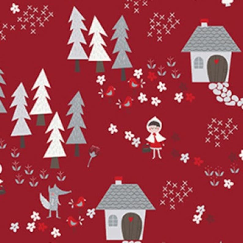 Priced by the Half Yard Little Red Fabric Red Forest Path Little Red Riding Hood by Meags and Me Clothworks