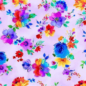 Untamed Beauty Fabric Painted Floral Lavender quilt cotton sewing material by Chong-A Hwang, Listed by the Yard and Half Yard continuous cut