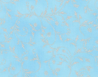 Holiday Flourish Fabric Snow Flower Sky Swirls quilt cotton sewing material, Listed by the Yard & Half Yard continuous cut, Robert Kaufman
