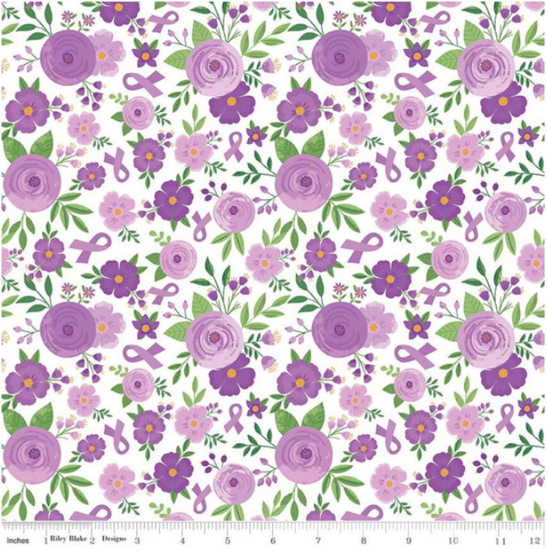 Strength in Lavender Fabric White Floral quilt cotton sewing material, Listed by the Yard and Half Yard continuous cut, Riley Blake Designs image 5