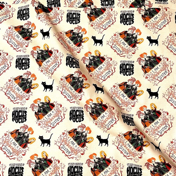 Hocus Pocus Fabric Sanderson Sisters on Cream Halloween Disney by Camelot, Priced by the Half Yard