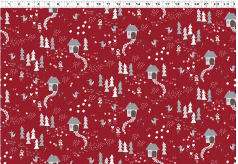 Priced by the Half Yard Little Red Fabric Red Forest Path Little Red Riding Hood by Meags and Me Clothworks