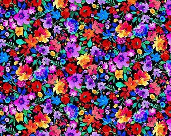 Untamed Beauty Fabric Ditsy Bright Painted Floral quilt cotton sewing material, Listed by the Yard & Half Yard continuous cut, Chong-A Hwang