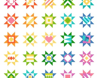 6" Scrappy Stars Foundation Pad, 25 Different Pre-Printed Quilt Block Foundations for Paper Piecing
