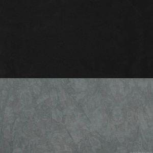 May include: A rectangular surface divided horizontally into two distinct sections. The top half is a solid, matte black color, while the bottom half features a textured, mottled gray pattern with subtle variations in tone and light shading.