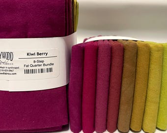 Fat Quarter Bundle, Cherrywood Fabric Kiwi Berry quilting cotton sewing material, 8 hand-dyed solids