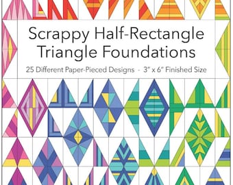 Scrappy Half-Rectangle Triangle Foundation Pad, 25 Paper-Pieced Designs, 3" x 6" blocks