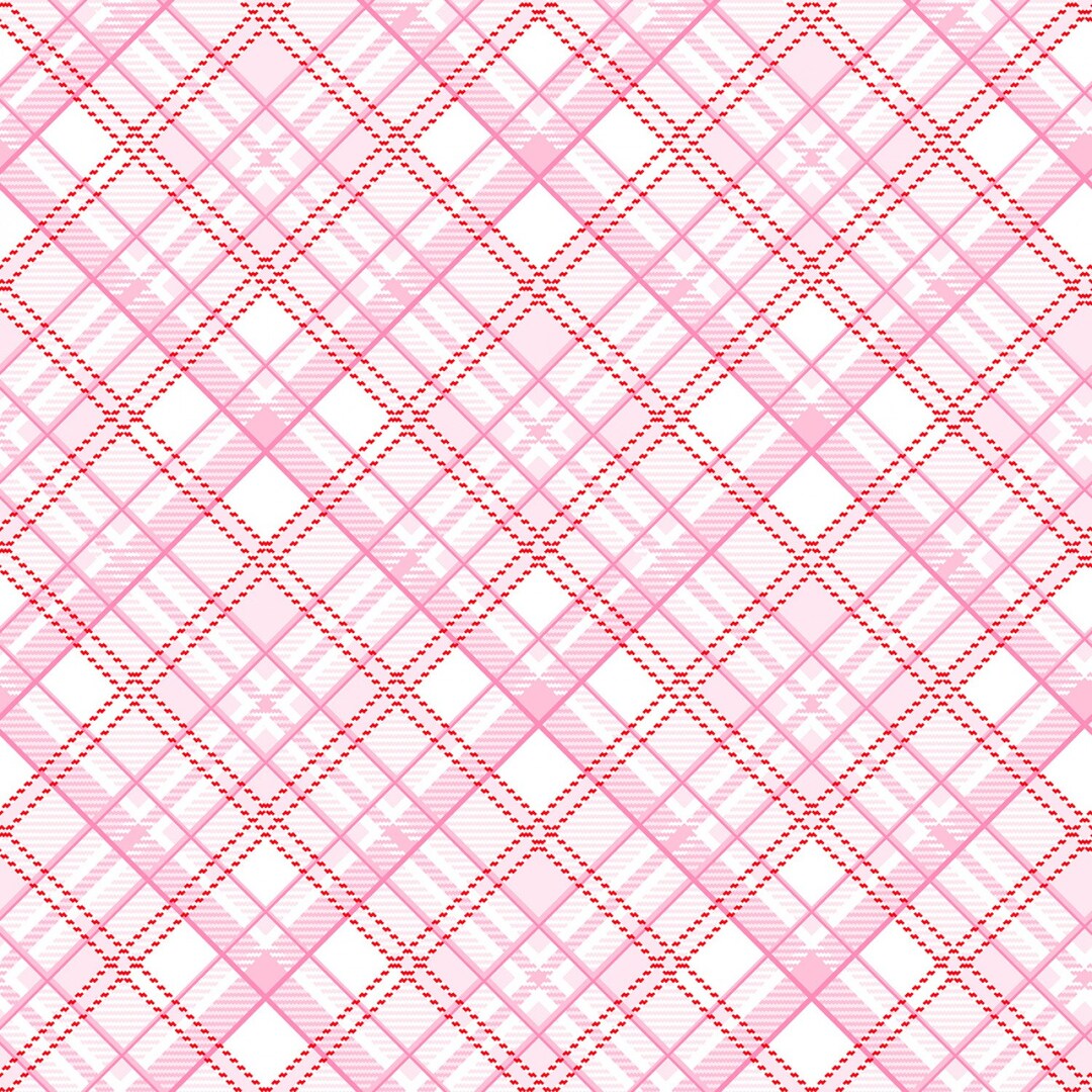 Gnomie Love Fabric Pink Bias Plaid Quilt Cotton Sewing