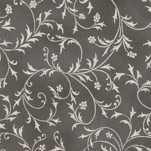 Holiday Flourish Fabric Snow Flower Graphite Swirls Silver quilt cotton sewing material, Listed by the yard and half yard, Robert Kaufman